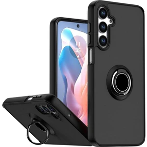 Samsung Galaxy A06 Uyumlu Kılıf Yüzüklü Standlı Extra Darbe Koruma Sert Silikon Kapak - Siyah