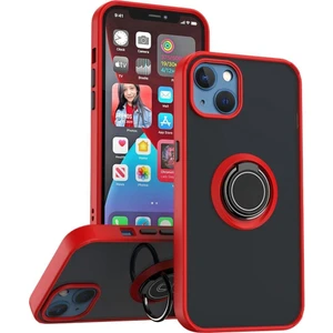 Apple iPhone 14 Plus Uyumlu Kılıf Yüzüklü Standlı Extra Darbe Koruma Sert Silikon Kapak - Kırmızı