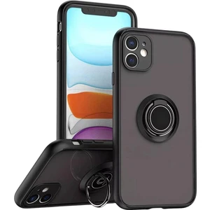 Apple iPhone 12 Mini Uyumlu Kılıf Yüzüklü Standlı Extra Darbe Koruma Sert Silikon Kapak - Siyah