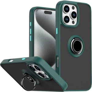 Apple iPhone 13 Pro Uyumlu Kılıf Yüzüklü Standlı Extra Darbe Koruma Sert Silikon Kapak - Yeşil