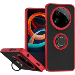 Xiaomi 14 Ultra Uyumlu Kılıf Yüzüklü Standlı Extra Darbe Koruma Sert Silikon Kapak - Kırmızı