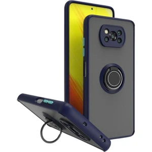 Poco X3 Nfc Uyumlu Kılıf Yüzüklü Standlı Extra Darbe Koruma Sert Silikon Kapak - Lacivert