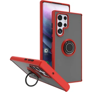 Samsung Galaxy S24 Ultra Uyumlu Kılıf Yüzüklü Standlı Extra Darbe Koruma Sert Silikon Kapak - Kırmızı