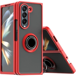 Samsung Galaxy Z Fold 5 Uyumlu Kılıf Yüzüklü Standlı Extra Darbe Koruma Sert Silikon Kapak - Kırmızı