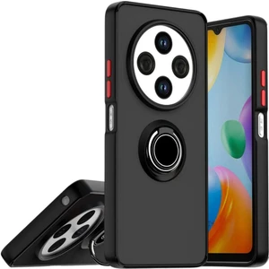 Redmi A4 Uyumlu Kılıf Yüzüklü Standlı Extra Darbe Koruma Sert Silikon Kapak - Siyah