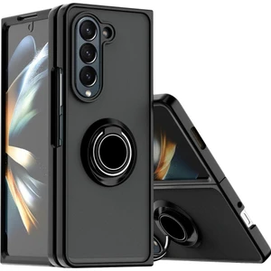 Samsung Galaxy Z Fold 5 Uyumlu Kılıf Yüzüklü Standlı Extra Darbe Koruma Sert Silikon Kapak - Siyah
