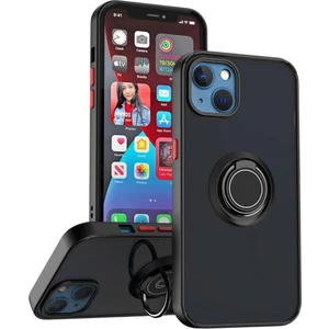 Apple iPhone 14 Uyumlu Kılıf Yüzüklü Standlı Extra Darbe Koruma Sert Silikon Kapak - Siyah