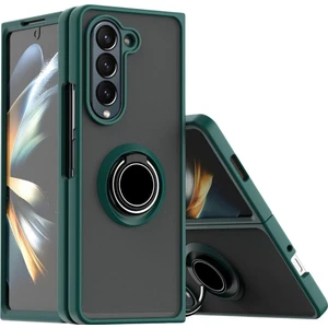 Samsung Galaxy Z Fold 5 Uyumlu Kılıf Yüzüklü Standlı Extra Darbe Koruma Sert Silikon Kapak - Yeşil