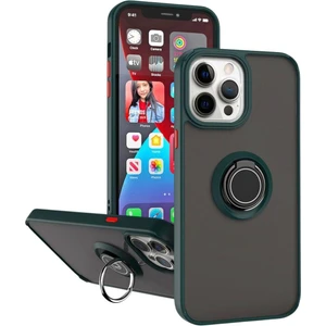 Apple iPhone 12 Pro Uyumlu Kılıf Yüzüklü Standlı Extra Darbe Koruma Sert Silikon Kapak - Yeşil
