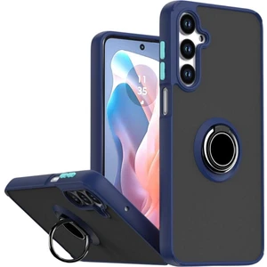 Samsung Galaxy A24 Uyumlu Kılıf Yüzüklü Standlı Extra Darbe Koruma Sert Silikon Kapak - Lacivert