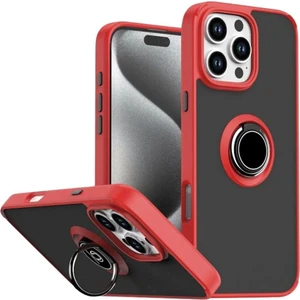 Apple iPhone 16 Pro Uyumlu Kılıf Yüzüklü Standlı Extra Darbe Koruma Sert Silikon Kapak - Kırmızı