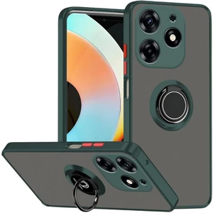 Tecno Spark 10 Pro Uyumlu Kılıf Yüzüklü Standlı Extra Darbe Koruma Sert Silikon Kapak - Yeşil
