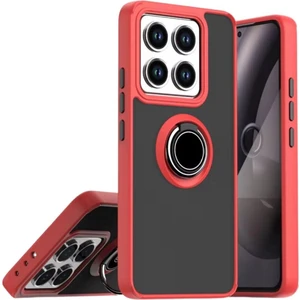 Xiaomi 14T Pro Uyumlu Kılıf Yüzüklü Standlı Extra Darbe Koruma Sert Silikon Kapak - Kırmızı