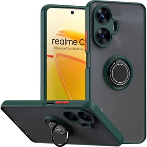 Realme C55 Uyumlu Kılıf Yüzüklü Standlı Extra Darbe Koruma Sert Silikon Kapak - Yeşil