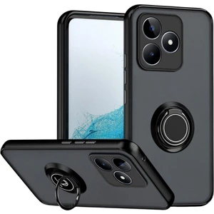 Realme C51 Uyumlu Kılıf Yüzüklü Standlı Extra Darbe Koruma Sert Silikon Kapak - Siyah