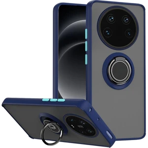 Xiaomi 15 Ultra Uyumlu Kılıf Yüzüklü Standlı Extra Darbe Koruma Sert Silikon Kapak - Lacivert