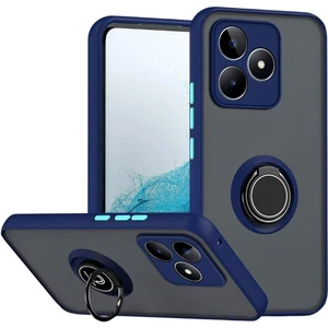 Realme C51 Uyumlu Kılıf Yüzüklü Standlı Extra Darbe Koruma Sert Silikon Kapak - Lacivert
