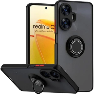 Realme C55 Uyumlu Kılıf Yüzüklü Standlı Extra Darbe Koruma Sert Silikon Kapak - Siyah