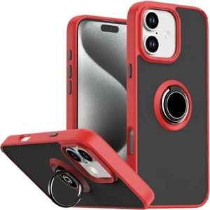 Apple iPhone 16 Uyumlu Kılıf Yüzüklü Standlı Extra Darbe Koruma Sert Silikon Kapak - Kırmızı