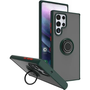 Samsung Galaxy S25 Ultra Uyumlu Kılıf Yüzüklü Standlı Extra Darbe Koruma Sert Silikon Kapak - Yeşil