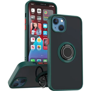 Apple iPhone 14 Uyumlu Kılıf Yüzüklü Standlı Extra Darbe Koruma Sert Silikon Kapak - Yeşil
