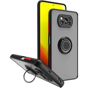 Poco X3 Nfc Uyumlu Kılıf Yüzüklü Standlı Extra Darbe Koruma Sert Silikon Kapak - Siyah
