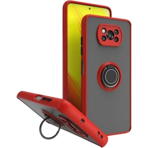Poco X3 Nfc Uyumlu Kılıf Yüzüklü Standlı Extra Darbe Koruma Sert Silikon Kapak - Kırmızı