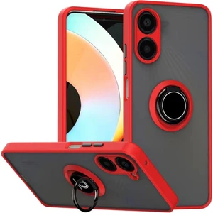 Vivo Y36 Uyumlu Kılıf Yüzüklü Standlı Extra Darbe Koruma Sert Silikon Kapak - Kırmızı