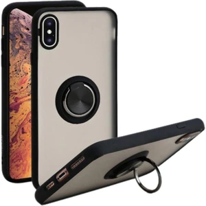 Apple iPhone Xs Uyumlu Kılıf Yüzüklü Standlı Extra Darbe Koruma Sert Silikon Kapak - Siyah