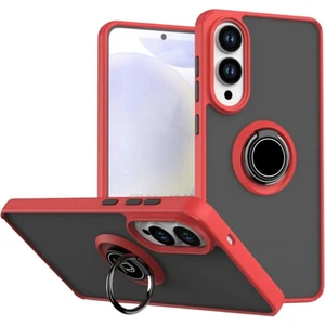 Samsung Galaxy S25 Edge Uyumlu Kılıf Yüzüklü Standlı Extra Darbe Koruma Sert Silikon Kapak - Kırmızı