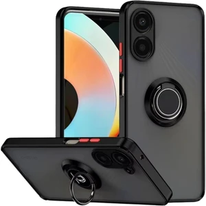 Vivo Y27 Uyumlu Kılıf Yüzüklü Standlı Extra Darbe Koruma Sert Silikon Kapak - Siyah