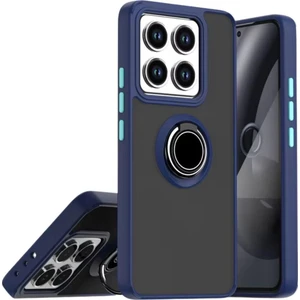 Xiaomi 14T Pro Uyumlu Kılıf Yüzüklü Standlı Extra Darbe Koruma Sert Silikon Kapak - Lacivert