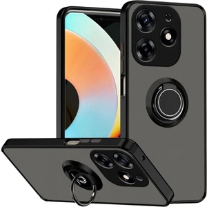 Tecno Spark 10 Pro Uyumlu Kılıf Yüzüklü Standlı Extra Darbe Koruma Sert Silikon Kapak - Siyah
