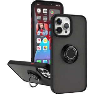 Apple iPhone 12 Pro Uyumlu Kılıf Yüzüklü Standlı Extra Darbe Koruma Sert Silikon Kapak - Siyah