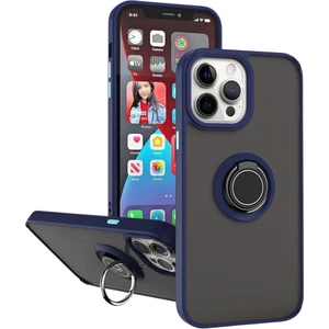 Apple iPhone 12 Pro Uyumlu Kılıf Yüzüklü Standlı Extra Darbe Koruma Sert Silikon Kapak - Lacivert
