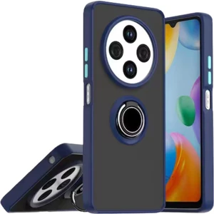 Redmi A4 Uyumlu Kılıf Yüzüklü Standlı Extra Darbe Koruma Sert Silikon Kapak - Lacivert