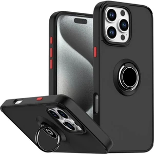 Apple iPhone 14 Pro Max Uyumlu Kılıf Yüzüklü Standlı Extra Darbe Koruma Sert Silikon Kapak - Siyah