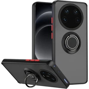 Xiaomi 14 Ultra Uyumlu Kılıf Yüzüklü Standlı Extra Darbe Koruma Sert Silikon Kapak - Siyah