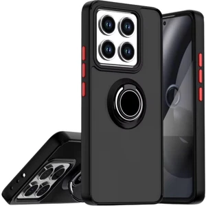 Xiaomi 14T Pro Uyumlu Kılıf Yüzüklü Standlı Extra Darbe Koruma Sert Silikon Kapak - Siyah