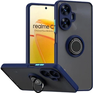 Realme C55 Uyumlu Kılıf Yüzüklü Standlı Extra Darbe Koruma Sert Silikon Kapak - Lacivert