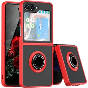Samsung Galaxy Z Flip 5 Uyumlu Kılıf Yüzüklü Standlı Extra Darbe Koruma Sert Silikon Kapak - Kırmızı
