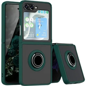 Samsung Galaxy Z Flip 5 Uyumlu Kılıf Yüzüklü Standlı Extra Darbe Koruma Sert Silikon Kapak - Yeşil