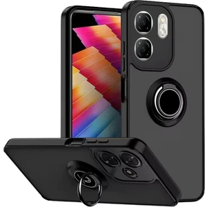 Infinix Hot 50I Uyumlu Kılıf Yüzüklü Standlı Extra Darbe Koruma Sert Silikon Kapak - Siyah
