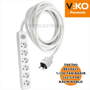 Multi-Let | Altılı 1 Metre Anahtarlı Topraklı - Çocuk Korumalı Grup Priz - 6'lı, 1 M, (3x2.5 Ttr Tam Bakır Kalın Kablolu)