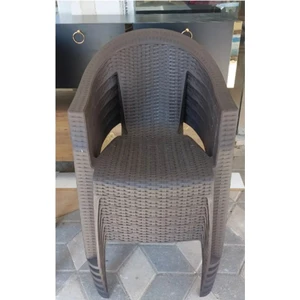 Rattan Efektli Acı Kahve Plastik Bahçe Sandalyesi 6 Adet
