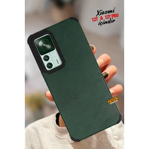 Xiaomi Mi 12T / 12T Pro - Deri Kaplama Silikon Hoparlör Korumalı Kılıf/kapak - Yeşil