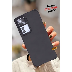 Xiaomi Mi 12T / 12T Pro - Deri Kaplama Silikon Hoparlör Korumalı Kılıf/kapak - Siyah