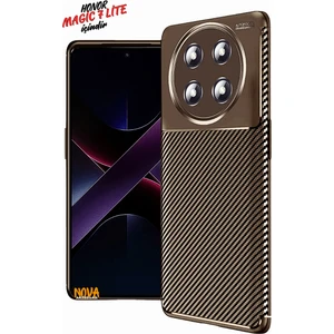 Honor Magic 7 Lite - Karbon Görünüm Silikon Kapak/kılıf - Kahve