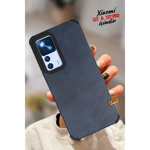 Xiaomi Mi 12T / 12T Pro - Deri Kaplama Silikon Hoparlör Korumalı Kılıf/kapak - Lacivert