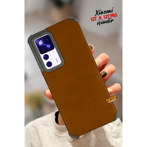 Xiaomi Mi 12T / 12T Pro - Deri Kaplama Silikon Hoparlör Korumalı Kılıf/kapak - Kahve